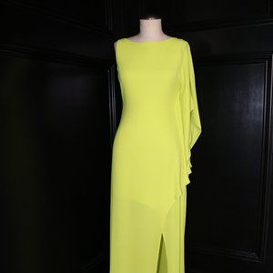 BCBG Janus One-Shoulder Gown in Bright Lime
